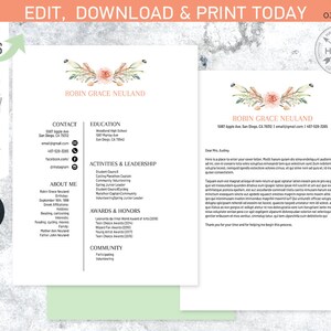 Pacote de recrutamento de irmandade EDITÁVEL. Pacote MINI. Modelo de carta de apresentação de currículo. Flechas florais. Download instantâneo. Editado por você. SOR033