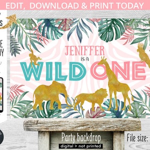 EDITABLE Jungle wild one table backdrop 36x24 1st first birthday safari gold animals board sign back drop. DIGITAL PRINTABLE. 041HPA 36 A