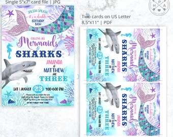 Mermaids And Sharks Twins Birthday Under The Sea Siblings Etsy 日本