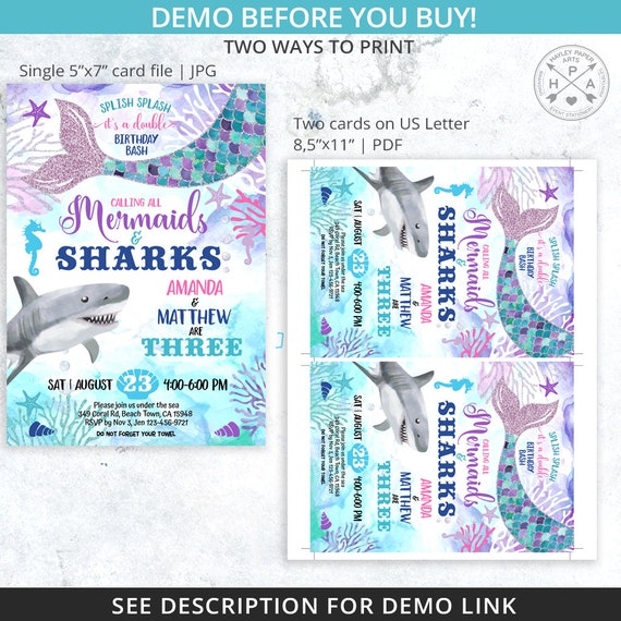 Mermaids And Sharks Twins Birthday Under The Sea Siblings Etsy 日本