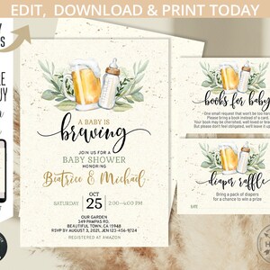 En bebis bryggs. Babyshower-inbjudningsset med öl, mjölk, flaska, grönt, 5x7-inbjudningsmaterial. Direktåtkomst. Redigerbar mall. 173HPA 12