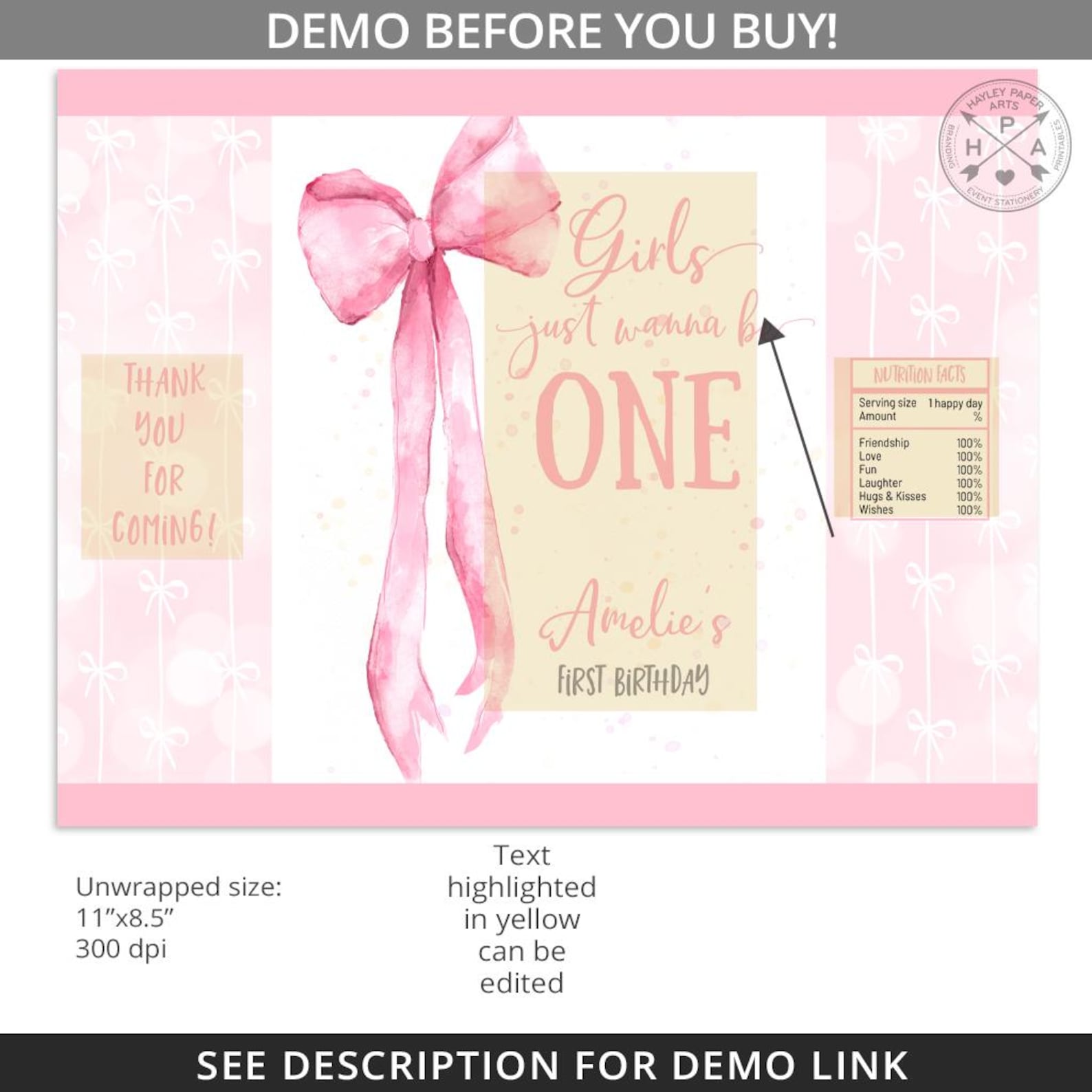 Coquette Pink Bow Chips Bag, Chips Wrapper, Watercolor Pink Parisian ...