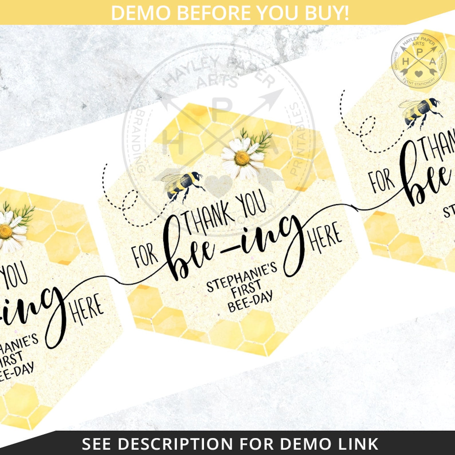 EDITABLE Bee Favor Thank You Polygon Honey Comb Gift Tag. Birthday Bee ...