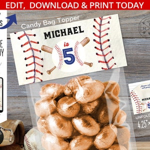 Baseball Leckerli Süßigkeiten Geschenk Tasche Topper Junge Baseball Rookie Feier Bevorzugung Label Sport Geburtstagsparty. Bearbeitbar druckbar. 191HPA 37 A