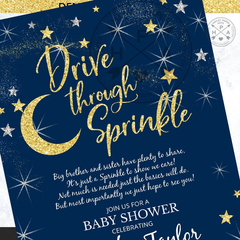 EDITABLE Drive Through Sprinkle Baby Shower Poem Gold Navy Etsy
