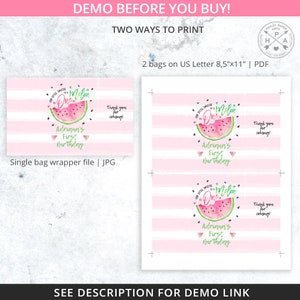 Melon fruit snacks bag, watermelon snacks treat bags, pouch, wrapper, one in a melon first birthday party editable template. 050HPA 37 A image 4