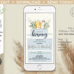 A baby is brewing electronic baby shower invitation beer milk smartphone e-vite, digital selfediting invite. E173 02 173hpa image 2