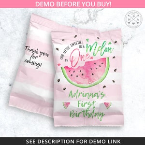 Melon fruit snacks bag, watermelon snacks treat bags, pouch, wrapper, one in a melon first birthday party editable template. 050HPA 37 A image 5