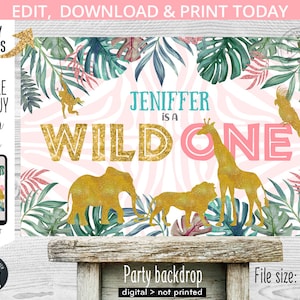 EDITABLE Jungle wild one table backdrop 36x24 1st first birthday safari gold animals board sign back drop. DIGITAL PRINTABLE. 041HPA 36 D