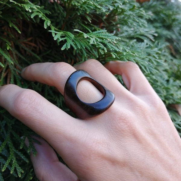 großer Ring, Teak Holz Ring, Schmuck für Frauen, große Ringe, große Ringe, für sie, Geschenk für sie, Boho Ring
