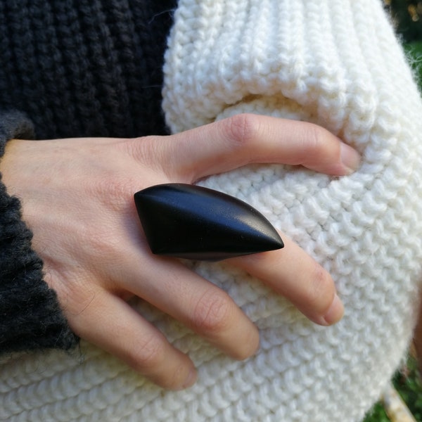 wooden ring, Birch wood stained in black, big ring, statement ring, for women, gift for her, black statement ring, big rings, black ring