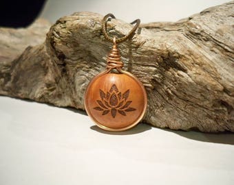 Wooden Mini pendant. briar wood, copper ring, Made to order, wood necklace, lotus flower, lotus pendant, personalized