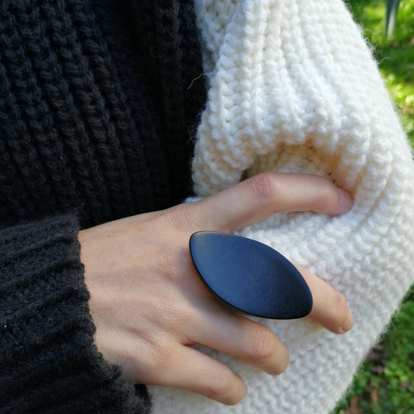 wooden ring, Birch wood stained in black, big ring, statement ring, for women, gift for her, black statement ring, big rings, black ring