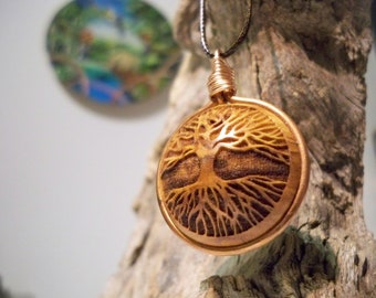 Wooden pendant. olive wood, copper ring, Made to order, wood necklace, tree of life. tree of life pendants, personalized