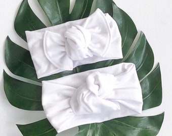 Solid white knot or bow headband, made to order