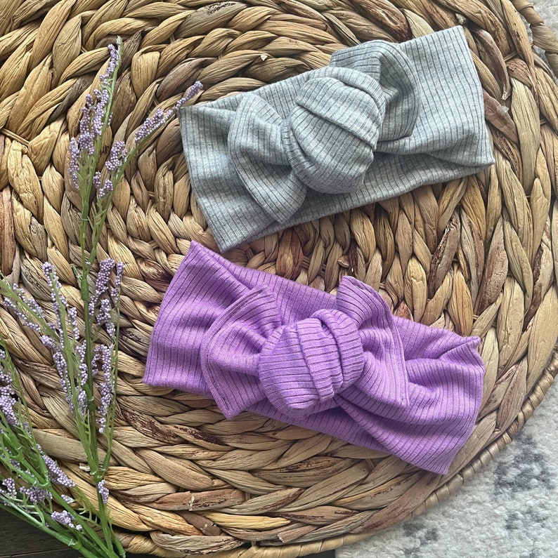 Rib knit bow headband for baby, toddler girl, made to order image 1