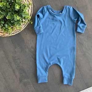 Long sleeve pull-on baby romper, made to order stellar blue