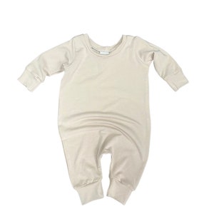 Long sleeve pull-on baby romper, made to order biscotti