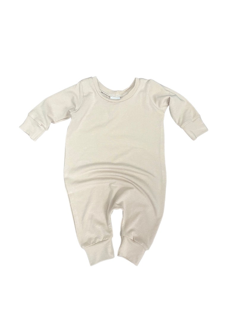 Long sleeve pull-on baby romper, made to order biscotti