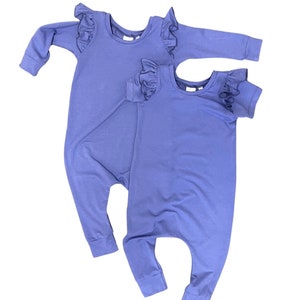 Long sleeve pull-on baby romper, made to order periwinkle