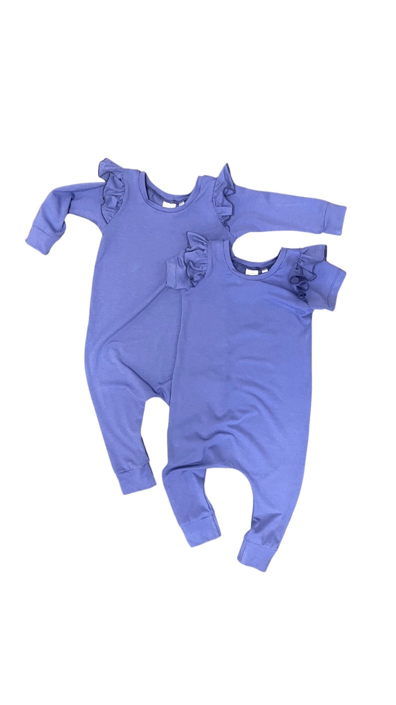 Long sleeve pull-on baby romper, made to order periwinkle