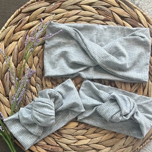 Mommy & me rib knit twist headband set, made to order light grey rib