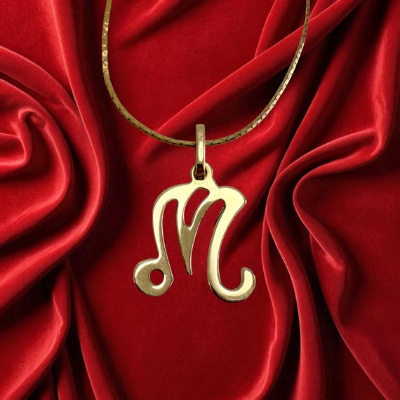14K Gold Cursive M Initial Necklace Italian Chain… - image 6