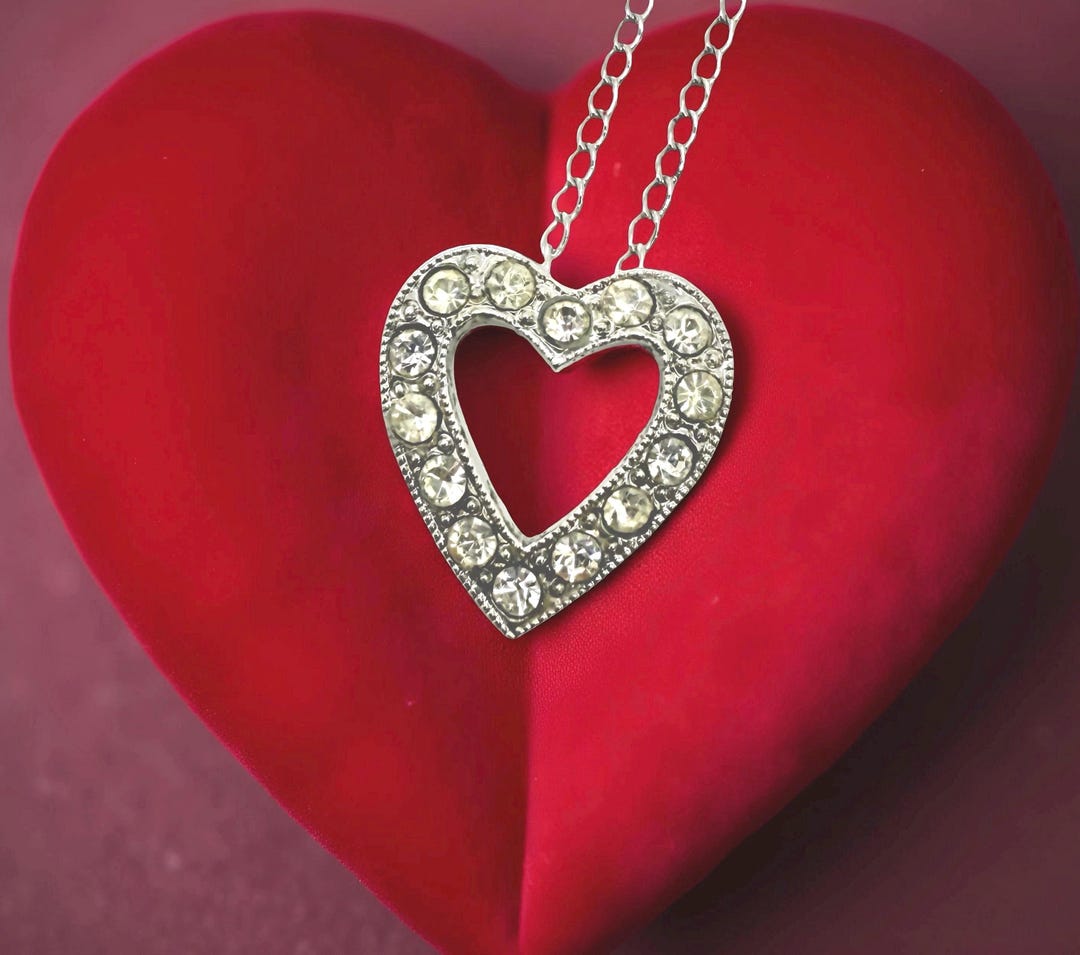 Silver Rhinestone Heart Sterling Silver Rhinestone Heart Necklace 16