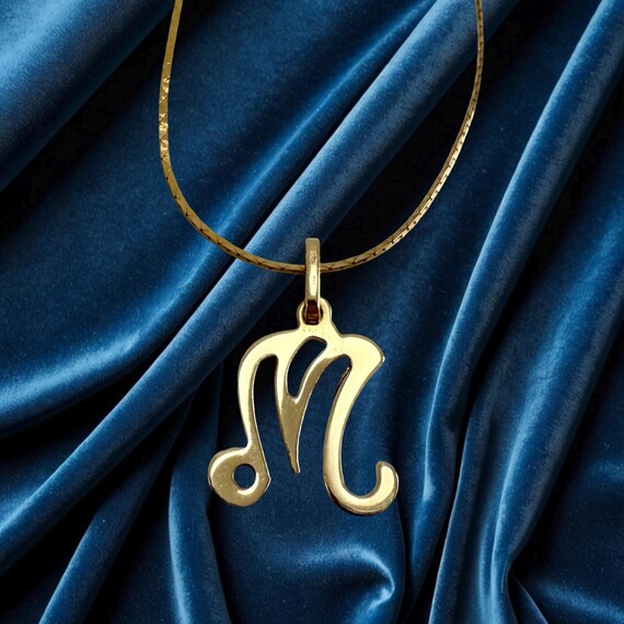14K Gold Cursive M Initial Necklace Italian Chain… - image 9