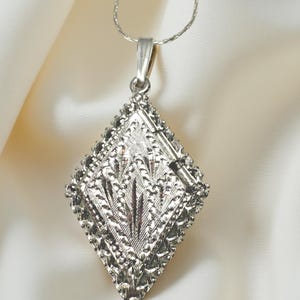 Vintage Diamond Sterling Silver Locket Necklace: Ornate 925 Chain