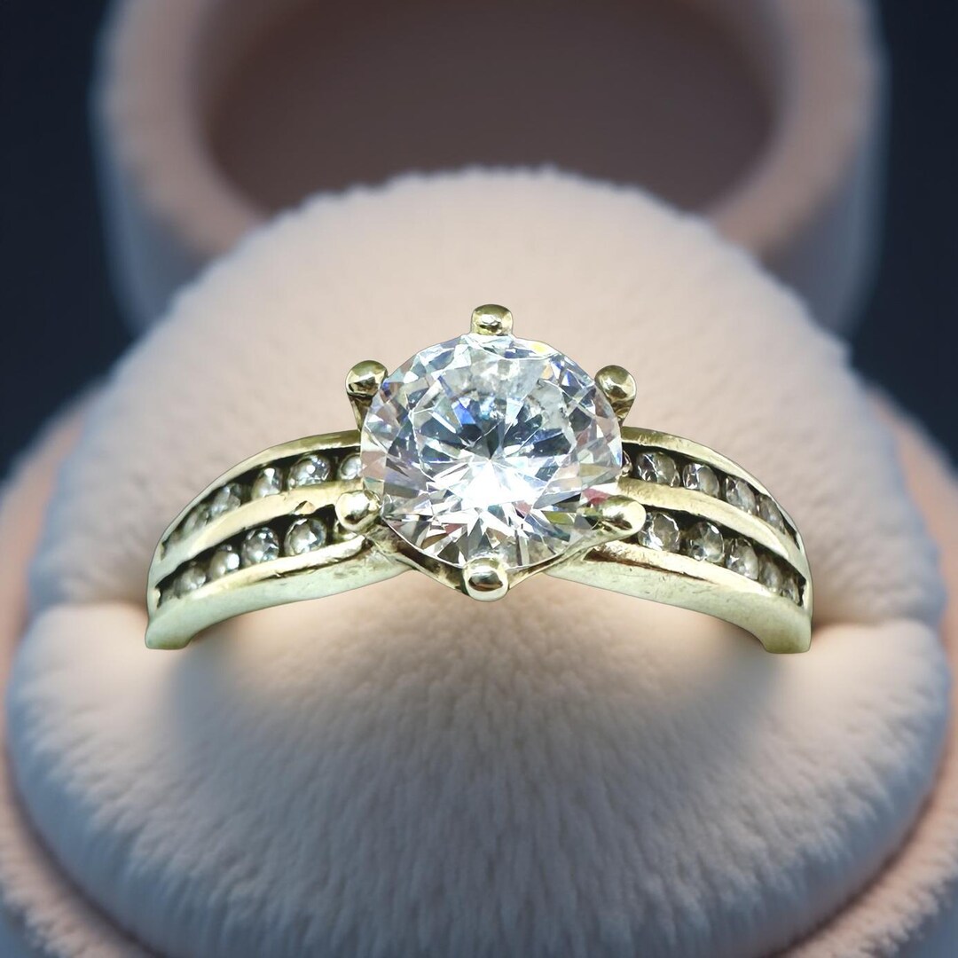 Vintage 14K Gold CZ Ring: Bold 80s-90s Statement, Size 10 - Etsy
