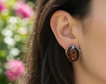 Vintage Baltic Amber Sterling Silver Earrings- Artisan Design- Estate Jewelry