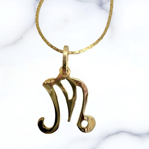 14K Gold Cursive M Initial Necklace Italian Chain… - image 4