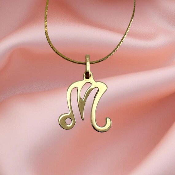 14K Gold Cursive M Initial Necklace Italian Chain… - image 8