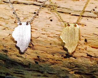 Illinois Necklace, State of Illinois, Illinois Jewelry, Chicago, Gold Illinois Necklace, Silver Illinois Necklace