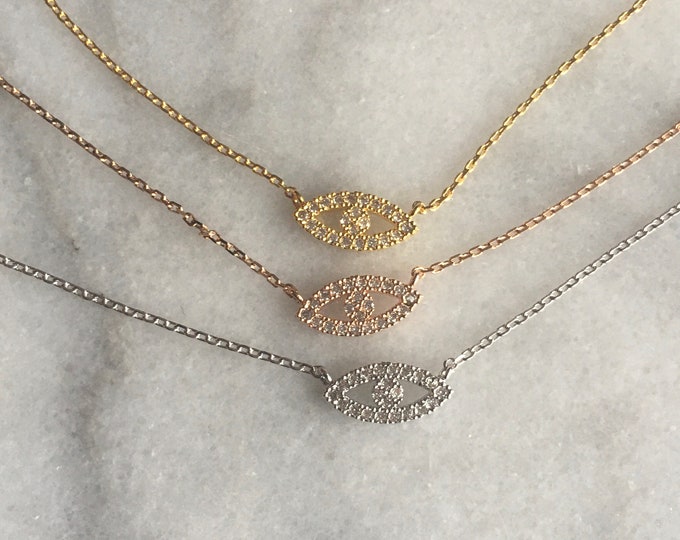Gold Evil Eye Necklace with CZ stone pendant, All Seeing Eye Necklace, Birthday Gift for Her, Protection Necklace, Boho, Unique and Stylish
