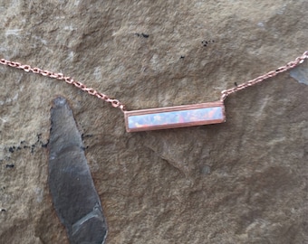 Opal Necklace Rose Gold and White Opal, October Birthstone Opal, Rose Gold Necklace, Perfect Gift Necklace, Girlfriend Necklace