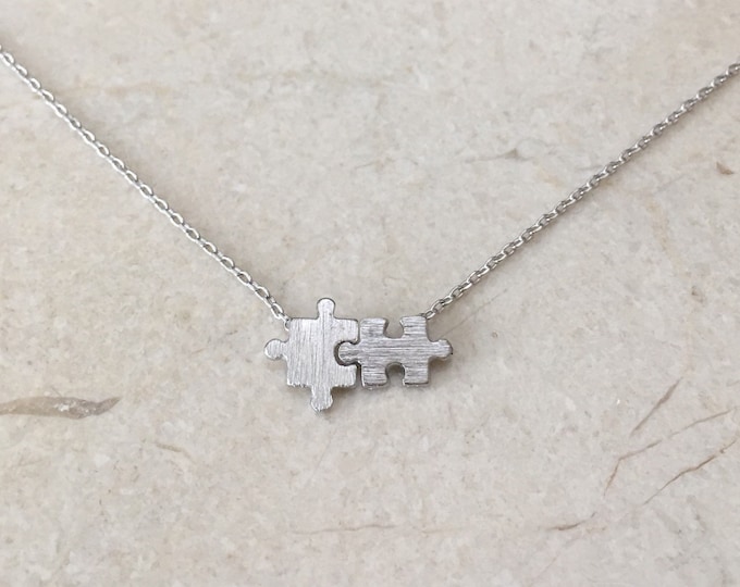 Silver Puzzle Piece Necklace, Friendship Jewelry, Girlfriend Gift, Fit Together, Gift for Her, Gift for Daughter