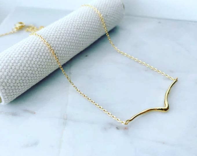 Minimalist Bar Dip Layering Necklace, 18k Gold Plated Bar Necklace, Gift for Her