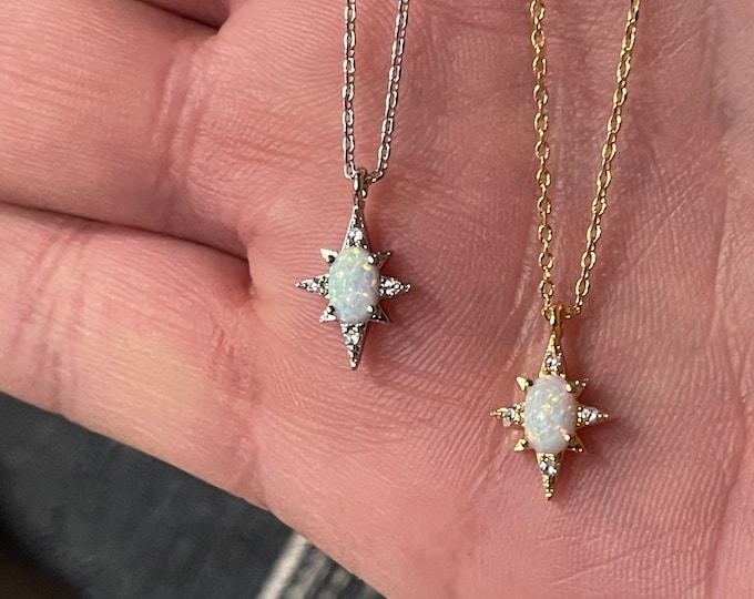 Opal Starburst Pendant Necklace, Opal Necklace, Unique Opal Starburst Statement Pendant, Eye-Catching Opal, Celestial Star Necklace
