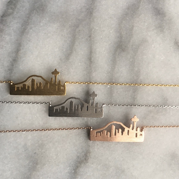 Seattle Necklace, Mount Rainier Necklace, Sky Needle Necklace, Pacific Northwest, Gift for Her, Christmas Gift, Free Gift Box