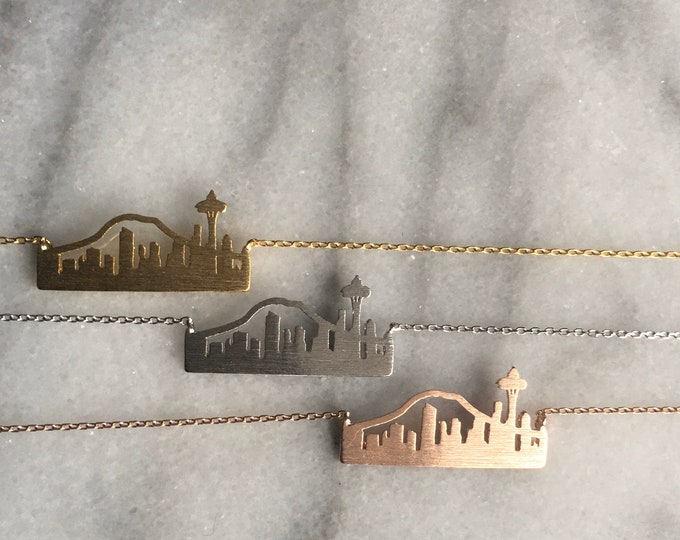 Seattle Necklace, Mount Rainier Necklace, Sky Needle Necklace, Pacific Northwest, Gift for Her, Christmas Gift, Free Gift Box