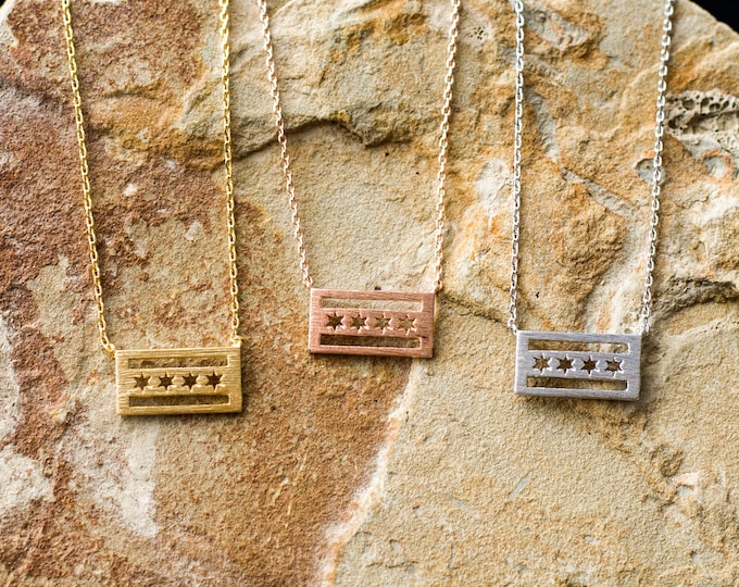 Chicago Flag Necklace, Chicago City Flag Pendant Necklace, Windy City Flag Jewelry Accessory, Going Away Gift Chicago, Chicago City Pride