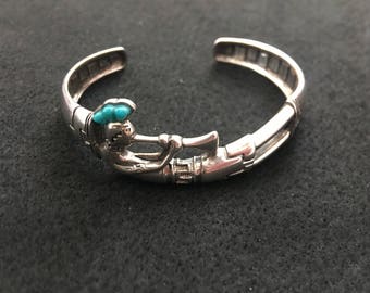 Native American Bracelet // Sterling Silver and Turquoise Bracelet // W.J.  Bracelet  Wilson Jim, JushShop