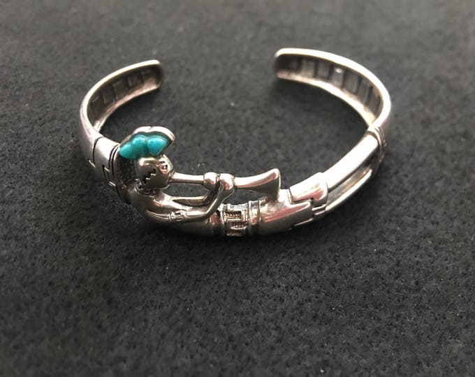 Native American Bracelet // Sterling Silver and Turquoise Bracelet // W.J.  Bracelet  Wilson Jim, JushShop