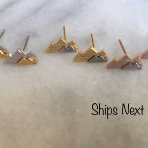 Dainty Two-Tone Mountain Earrings – Silver, Gold, Rose Gold Studs, Minimalist Jewelry, Adventure Jewelry, Gift for Hikers & Nature Lovers,