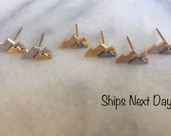 Dainty Two-Tone Mountain Earrings – Silver, Gold, Rose Gold Studs, Minimalist Jewelry, Adventure Jewelry, Gift for Hikers & Nature Lovers,