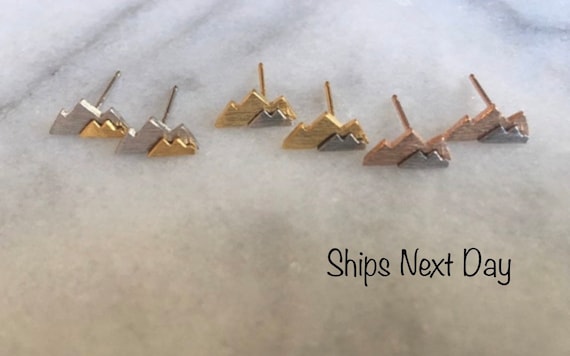 Dainty Two-Tone Mountain Earrings – Silver, Gold, Rose Gold Studs, Minimalist Jewelry, Adventure Jewelry, Gift for Hikers & Nature Lovers,