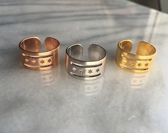 Chicago Flag Ring, Adjustable Ring, Gold Chicago Ring, Silver Chicago Ring, Rose Gold Chicago Ring, Chicago Jewelry, Chicago Gift