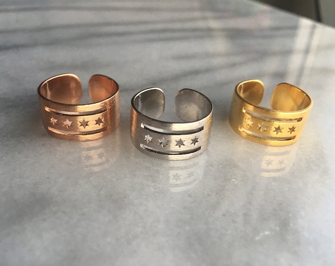 Chicago Flag Ring, Adjustable Ring, Gold Chicago Ring, Silver Chicago Ring, Rose Gold Chicago Ring, Chicago Jewelry, Chicago Gift